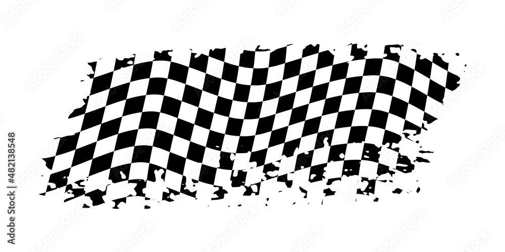 Aufkleber grunge waving car race flag with scratches, checkered pattern of start and finish of auto rally