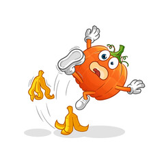 pumpkin slipped on banana. cartoon mascot vector