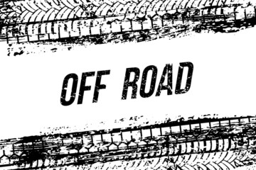 Tire tracks, grunge car or motorcycle wheel texture, off road text, tyre tread pattern © backup16