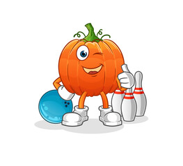 pumpkin play bowling illustration. character vector