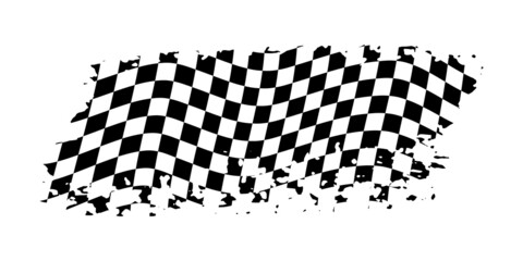 Grunge waving car race flag with scratches, checkered pattern of start and finish of auto rally