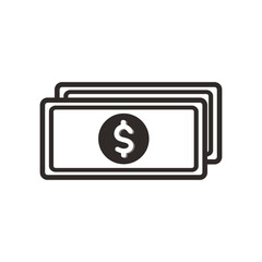 Vector dollar bank note, icon illustrations in black flat design on white background