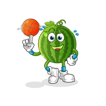 recommend clip art: watermelon playing basket ball mascot. cartoon vector