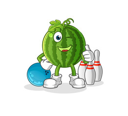 watermelon play bowling illustration. character vector