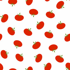 Seamless pattern with red ripe tomatoes in cartoon hand drawn flat style on white background for textile, web design