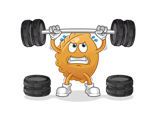 dumpling lifting the barbell character. cartoon mascot vector