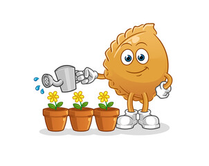 dumpling watering the flowers mascot. cartoon vector