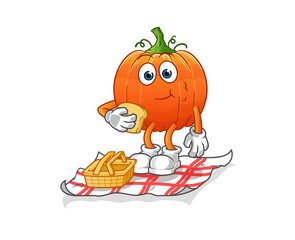 pumpkin on a picnic cartoon. cartoon mascot vector