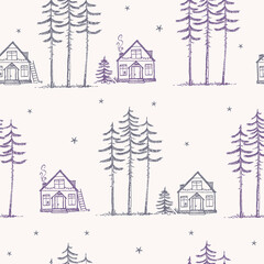 seamless pattern pine house