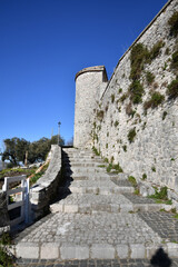 The medieval walls of Campodimele, a historic small town in the Lazio region of Italy.