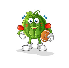 Obraz premium watermelon playing rugby character. cartoon mascot vector