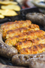 Grilled homemade sausage with spices. Traditional polish food