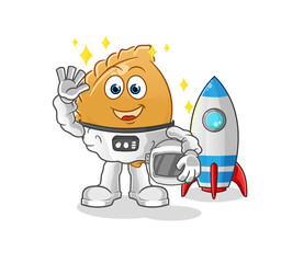 dumpling astronaut waving character. cartoon mascot vector