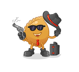 dumpling mafia with gun character. cartoon mascot vector