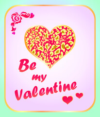 Greeting illustration of 14th February happy valentine's day wish card or poster for Valentine’s day with hot pink heart shape with leopard print.  Be my valentine banner