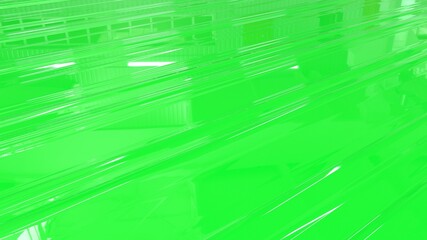Green plastic surface with white highlights and diagonal lines. Beautiful green background. Slippery wavy texture surface.