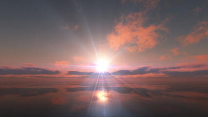 Obraz na płótnie Canvas sunset calmly sea sun ray 3d render