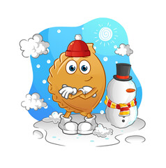 dumpling in cold winter character. cartoon mascot vector