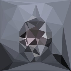 cubist triangular monochrome mosaic design with shiny polished stainless steel mobius ring object in shades of grey