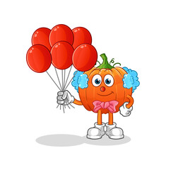 pumpkin clown with balloons vector. cartoon character