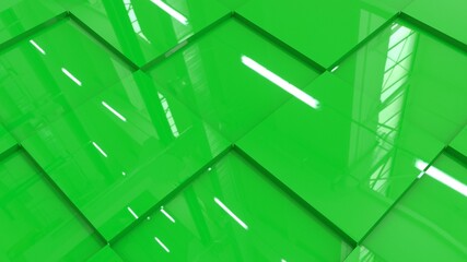 Green surface with white highlights. Beautiful green background. The square tile in the perspective is located diagonally. Close-up.