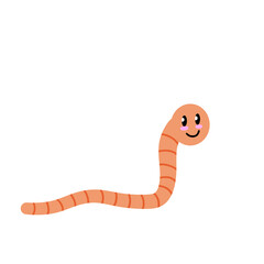 Naklejka premium Cute cartoon smiling worm. Little pink earthworm isolated vector illustration.