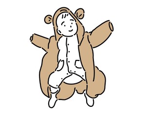 くま耳のアウターを着ている0歳の赤ちゃん