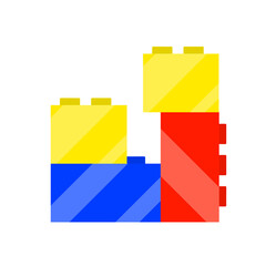 Bright cubes constructor. Red, blue and yellow geometric square shape.