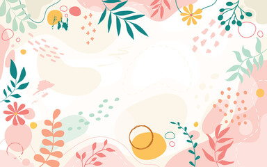 Design banner frame flower Spring background with beautiful. flower background for design. Colorful background with tropical plants.	