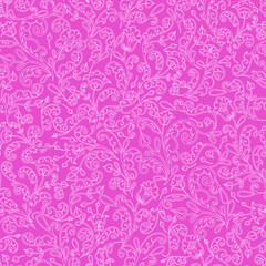 Pacific pink. Ornate, floral, folklore, contour ornament. Seamless Pattern. 