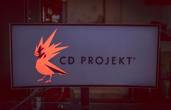 monitor logo CD Projekt Red software house producer of video games, famous for The Witcher series and Cyberpunk 2077