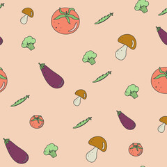 Vector illustration of vegetables, sets, patterns. Linear icons, background, packaging. Healthy eating.