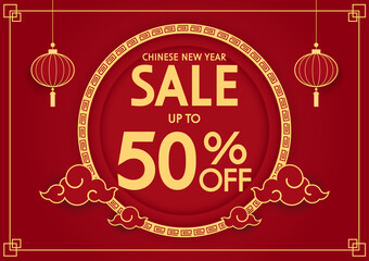 Chinese new year sale poster. Happy Chinese new year 2022. Chinese New Year Sale Promotion Template.