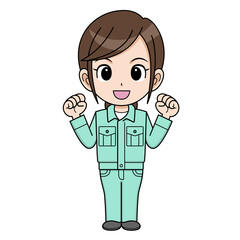 02_工場作業員_女_ガッツポーズ