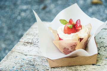 cheesecake Cream cheese  with  strawberry  topping