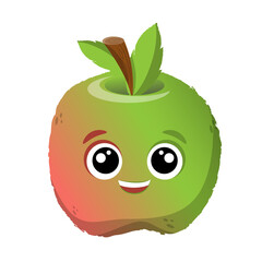 green apple. Funny character in cartoon style, smile and happiness on the face