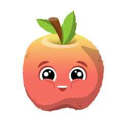 red apple with yellow color. Funny character in cartoon style, smile and shy face