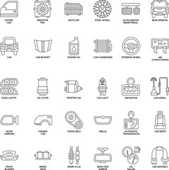 Car Parts outline flat vector icon collection set