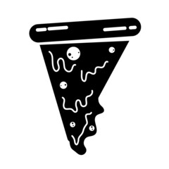 Black Pizza slice with melted cheese.Pizza Icon Design Vector Symbol Fast Food Meal.