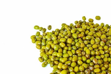 mung bean seeds on a white background