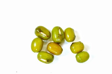 mung bean seeds on a white background
