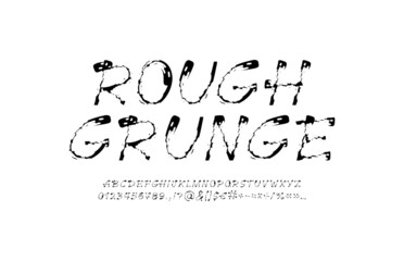 Rough brush handwritten font, script alphabet, calligraphy cursive typeface in style of grunge texture, vector illustration 10EPS