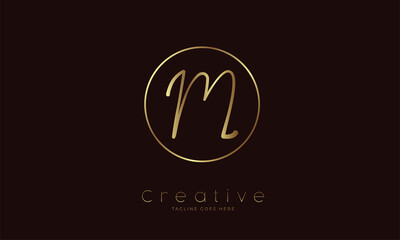 Initial M Logo. hand drawn letter M in circle with gold colour. usable for business. personal and company logos. vector illustration