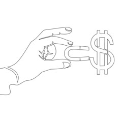 Continuous line Hand Holding Magnet Attracting Money