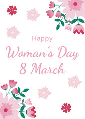 8 March you greeting card – Happy women day, with floral ornament on white background