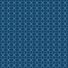 Seamless geometric ornament. Geometric light blue circles on a blue background. Vector illustration