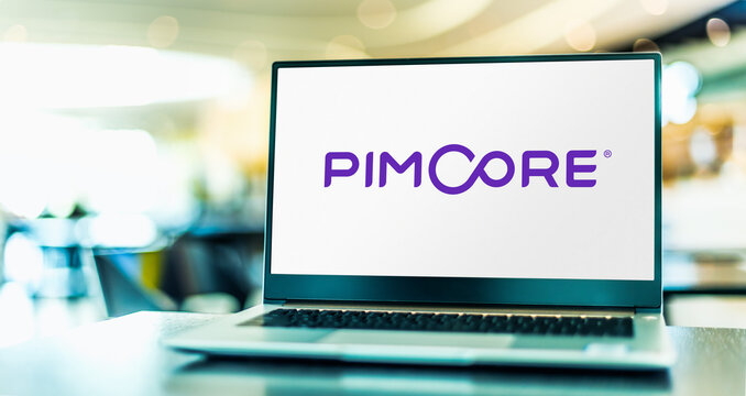 Laptop computer displaying logo of Pimcore