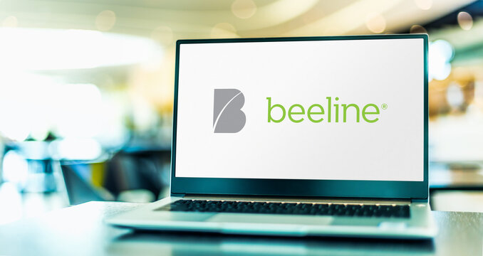 Laptop computer displaying logo of Beeline