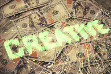 Double exposure of startup drawing over usa dollars bill background. Young business concept.