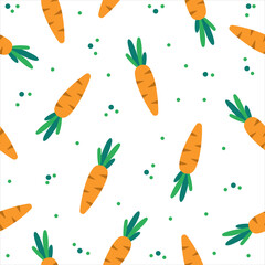 Vector seamless pattern with carrots on white background. Vector summer or Easter pattern. 